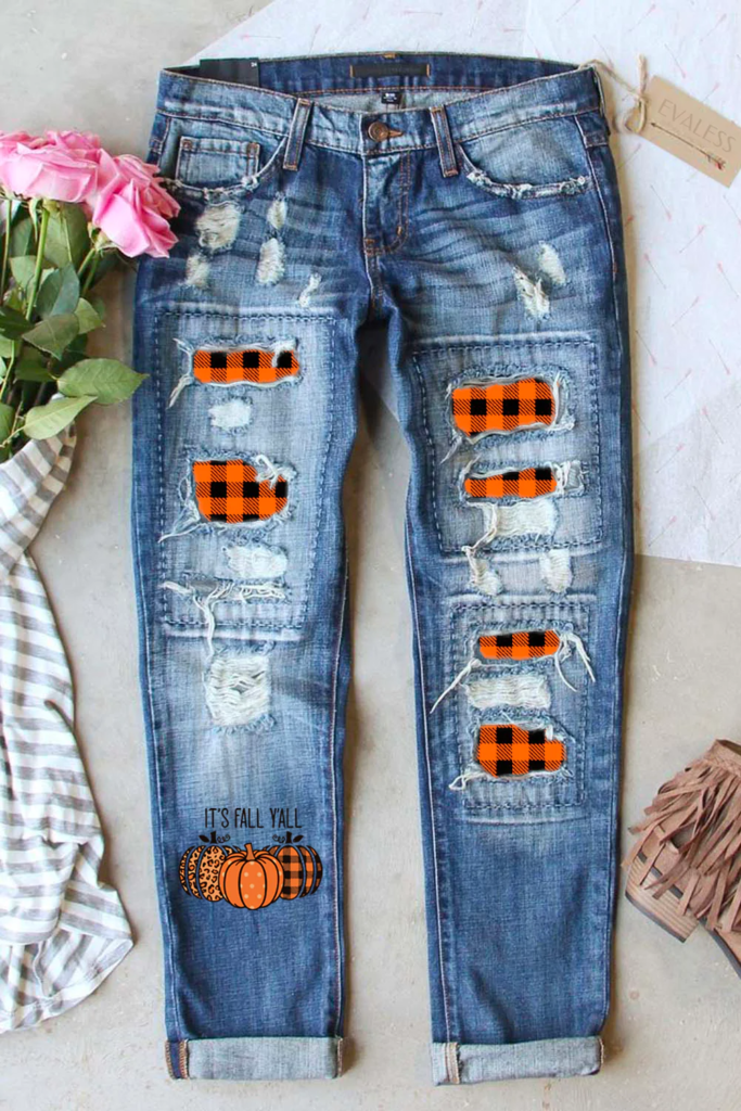 Fall Pumpkin Patches Distressed Denim Jeans