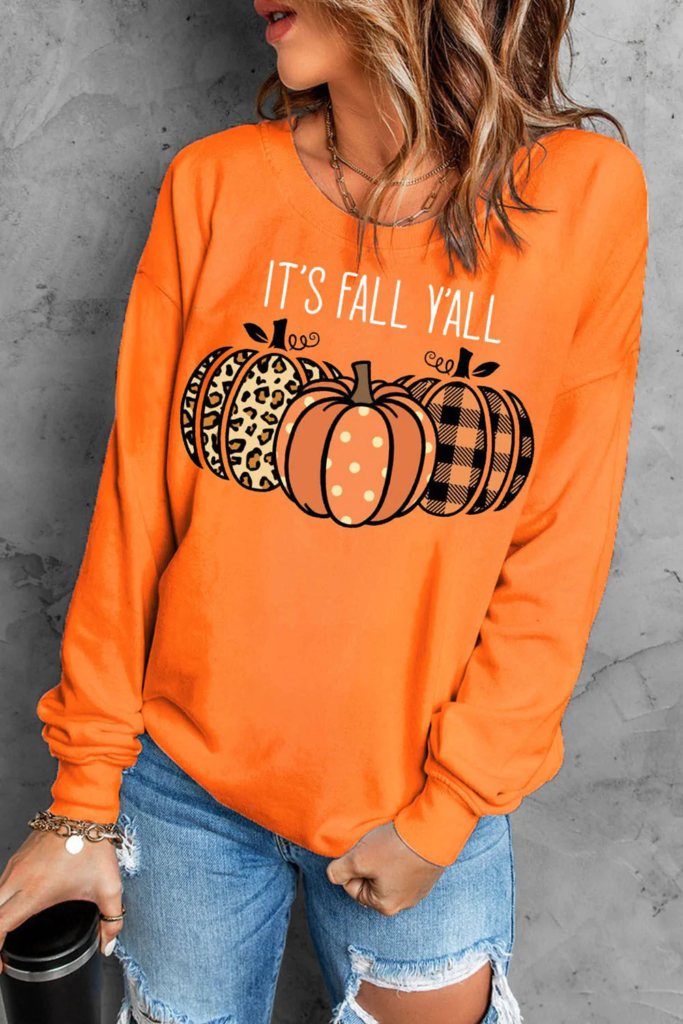 Orange Pumpkin Print Plain Sweatshirt